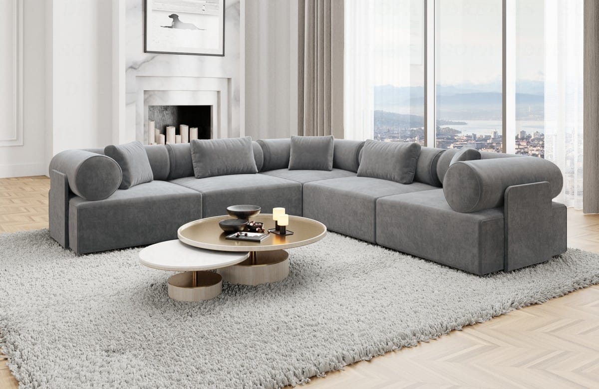 Ecksofa Laguardia L-Form Stoff Dunkelgrau