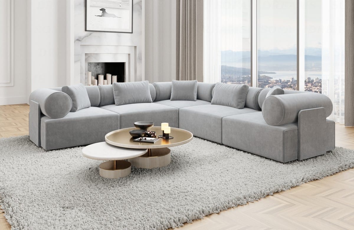 Ecksofa Laguardia L Form Stoff Hellgrau