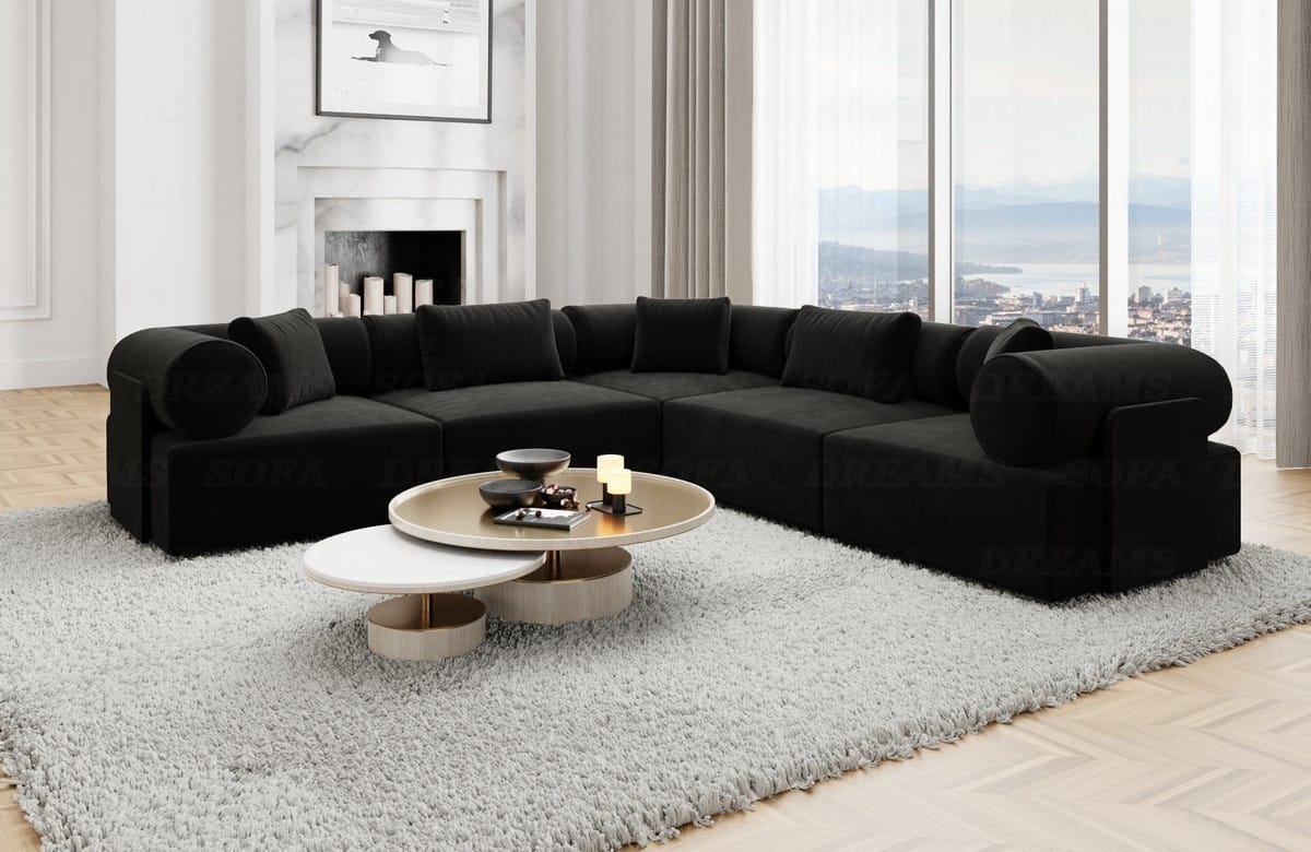 Ecksofa Laguardia L-Form Stoff Schwarz