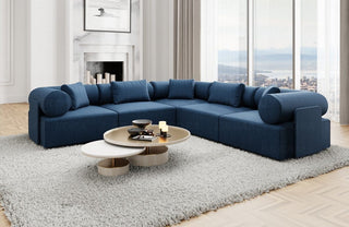 Ecksofa Laguardia L-Form aus Stoff Blau