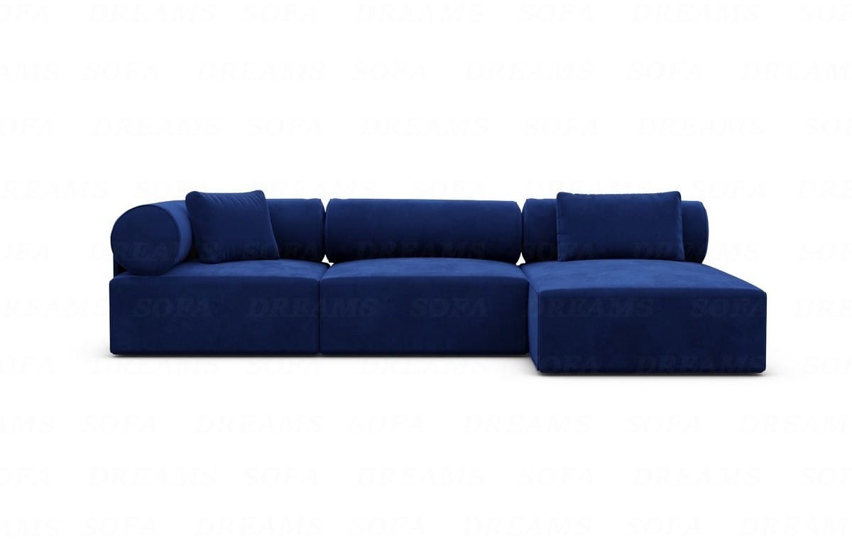 Couch Laguardia L Form in Samtstoff Dunkelblau