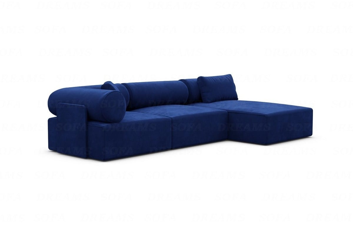 Couch Laguardia L Form in Samtstoff Dunkelblau