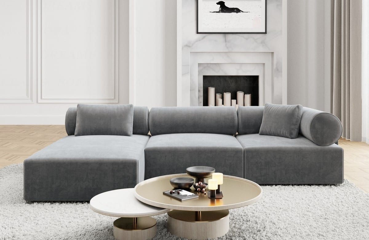 Couch Laguardia L Form in Samtstoff Dunkelgrau