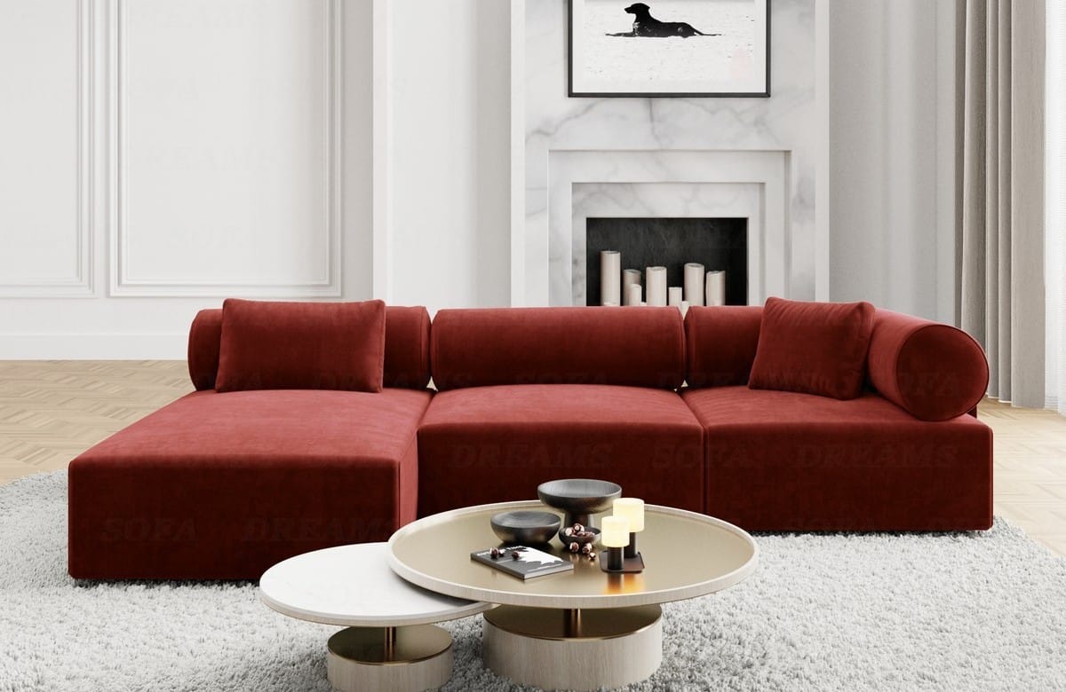Couch Laguardia L Form in Samtstoff Rot