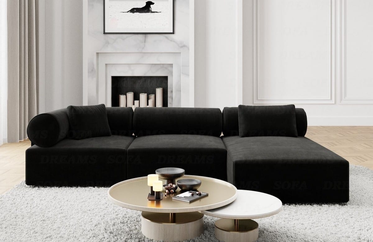 Polster Ecksofa Laguardia L-Form Kurz Schwarz