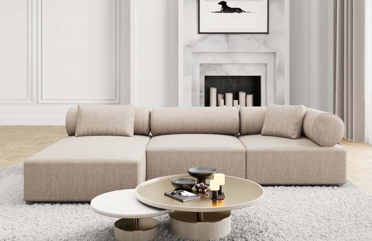 Couch Laguardia L Form in Samtstoff Beige