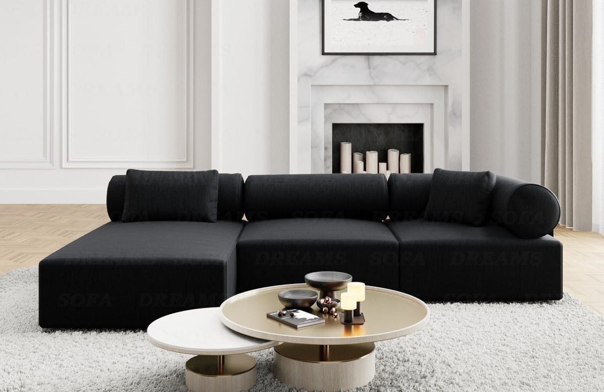 Polster Ecksofa Laguardia L-Form Kurz Schwarz