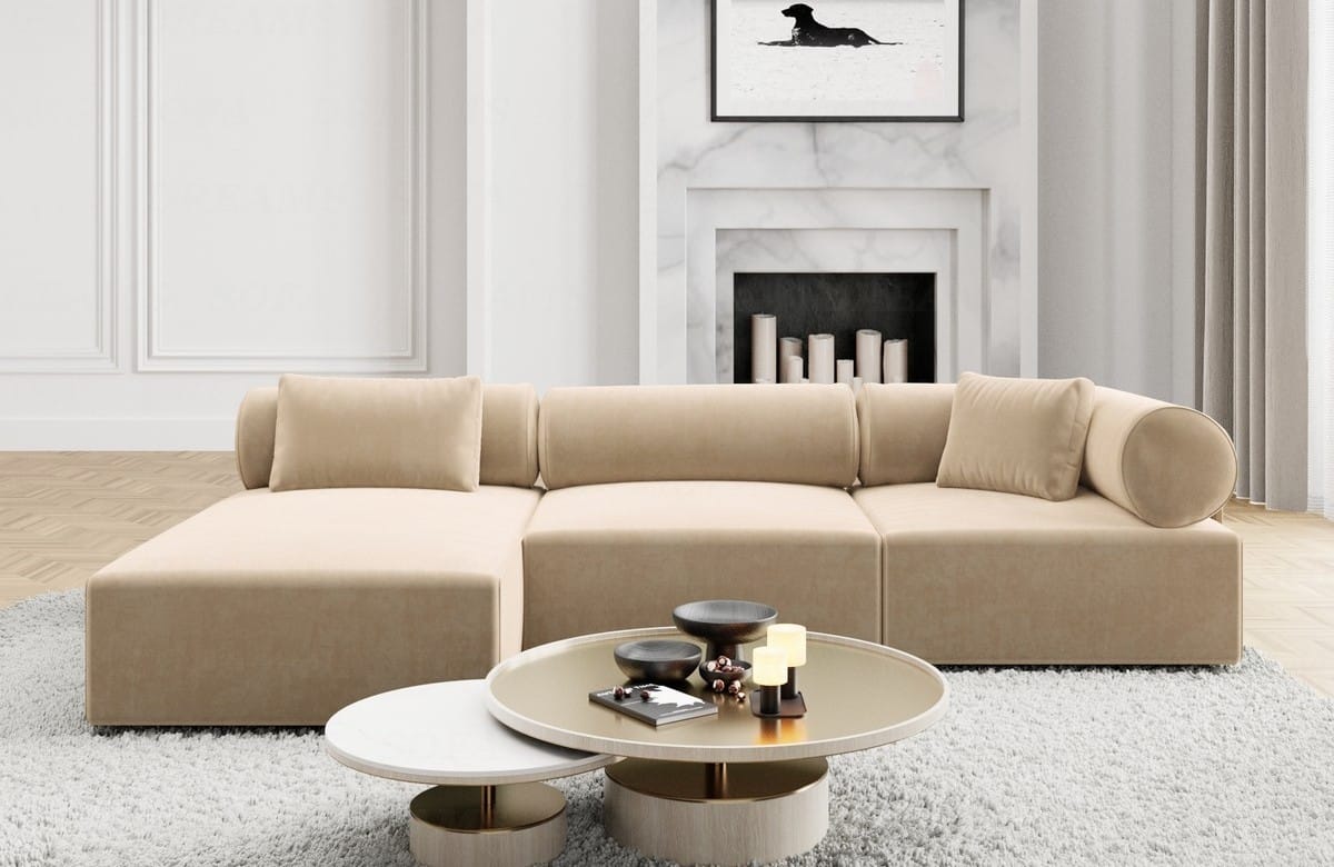Polster Ecksofa Laguardia L-Form Kurz Beige