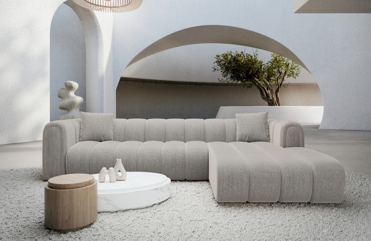 Polster Ecksofa Almagro L-Form Kurz Hellgrau