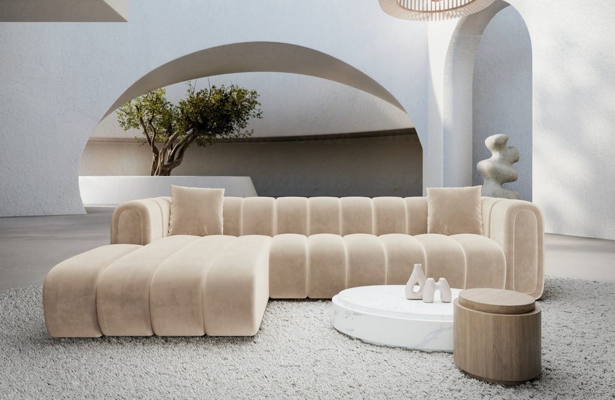 Polster Ecksofa Almagro L-Form Kurz Beige