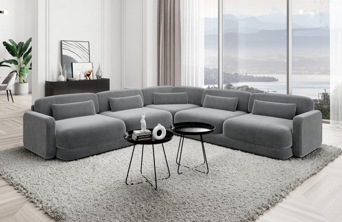 Ecksofa Valencia L-Form aus Stoff Dunkelgrau