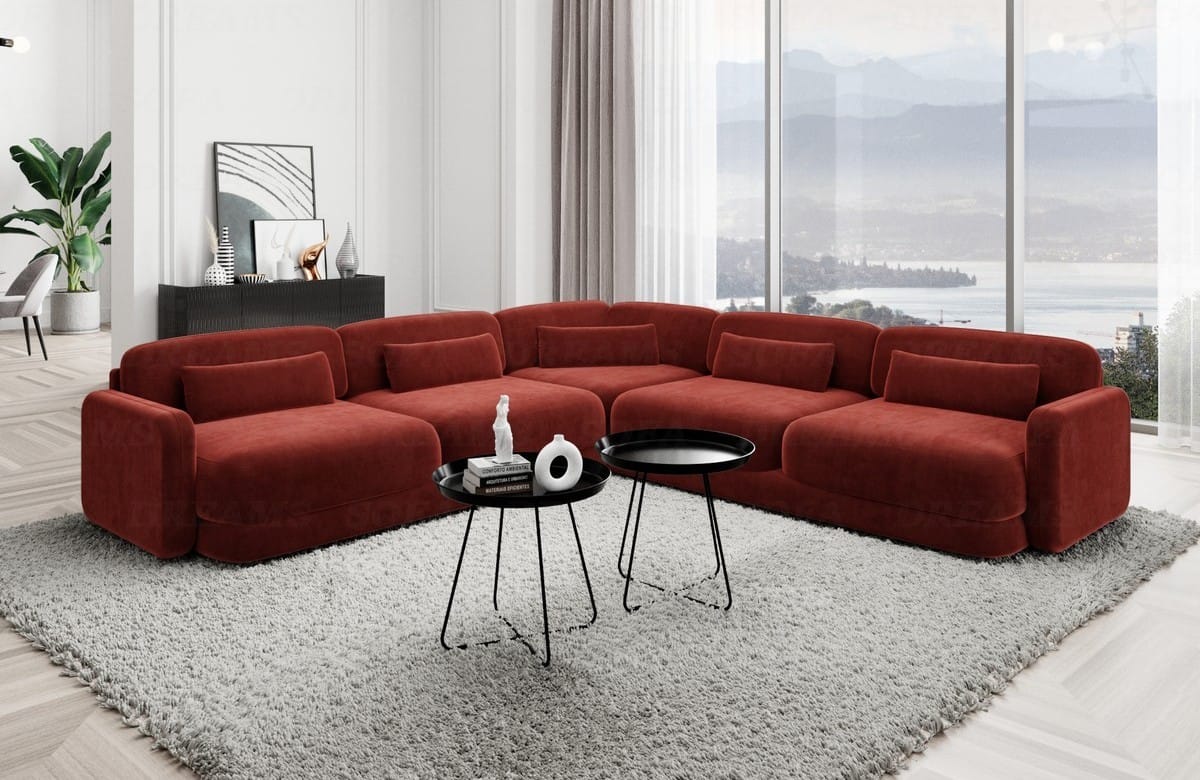 Ecksofa Valencia L-Form aus Stoff Rot