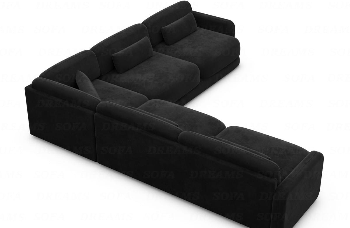 Ecksofa Valencia L-Form aus Stoff Schwarz