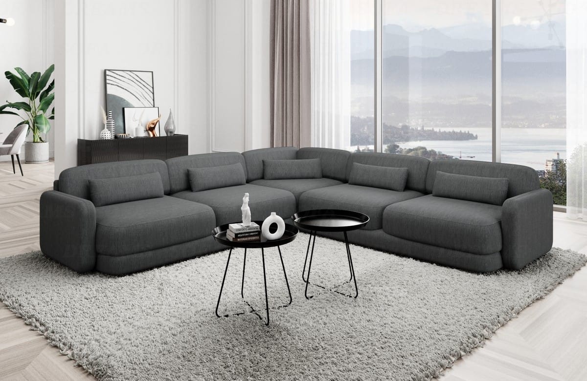 Ecksofa Valencia L-Form aus Stoff Anthrazit