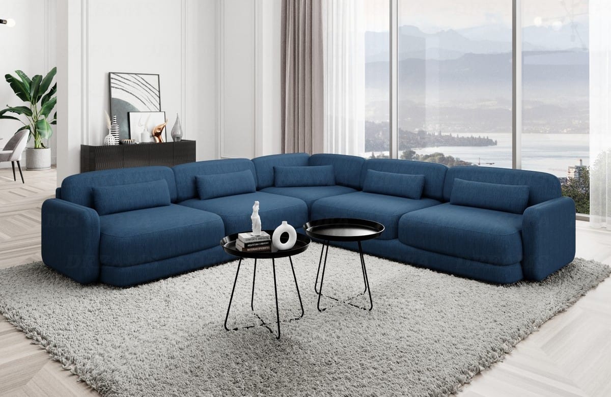 Ecksofa Valencia L-Form aus Stoff Blau
