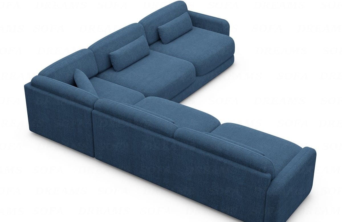 Ecksofa Valencia L-Form aus Stoff Blau