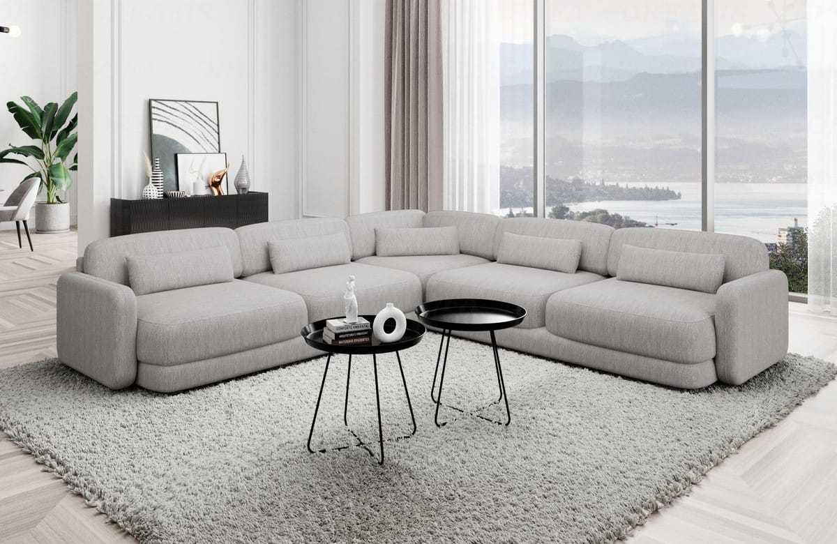Ecksofa Valencia L-Form aus Stoff hellgrau