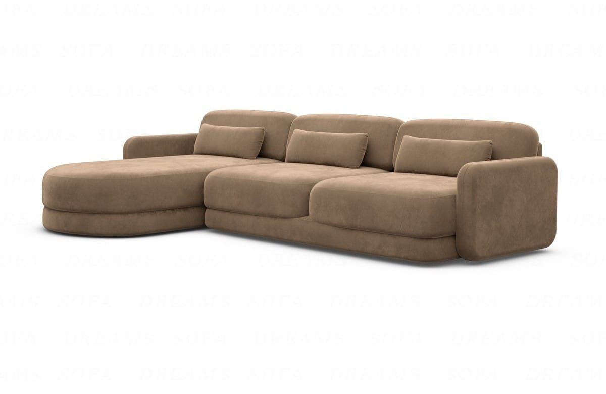 Ecksofa Valencia L-Form aus Stoff Kurz Braun