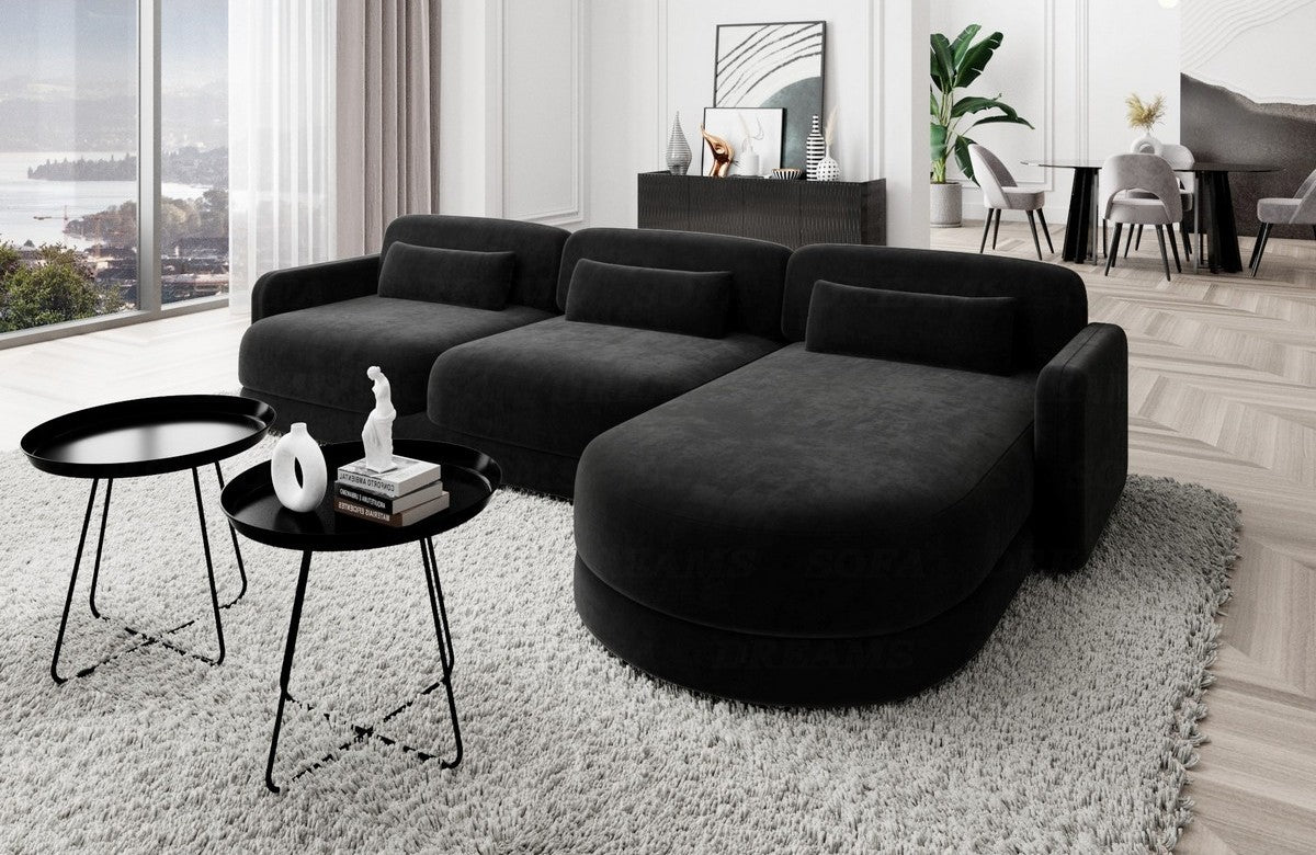Polster Ecksofa Valencia L-Form Kurz Schwarz