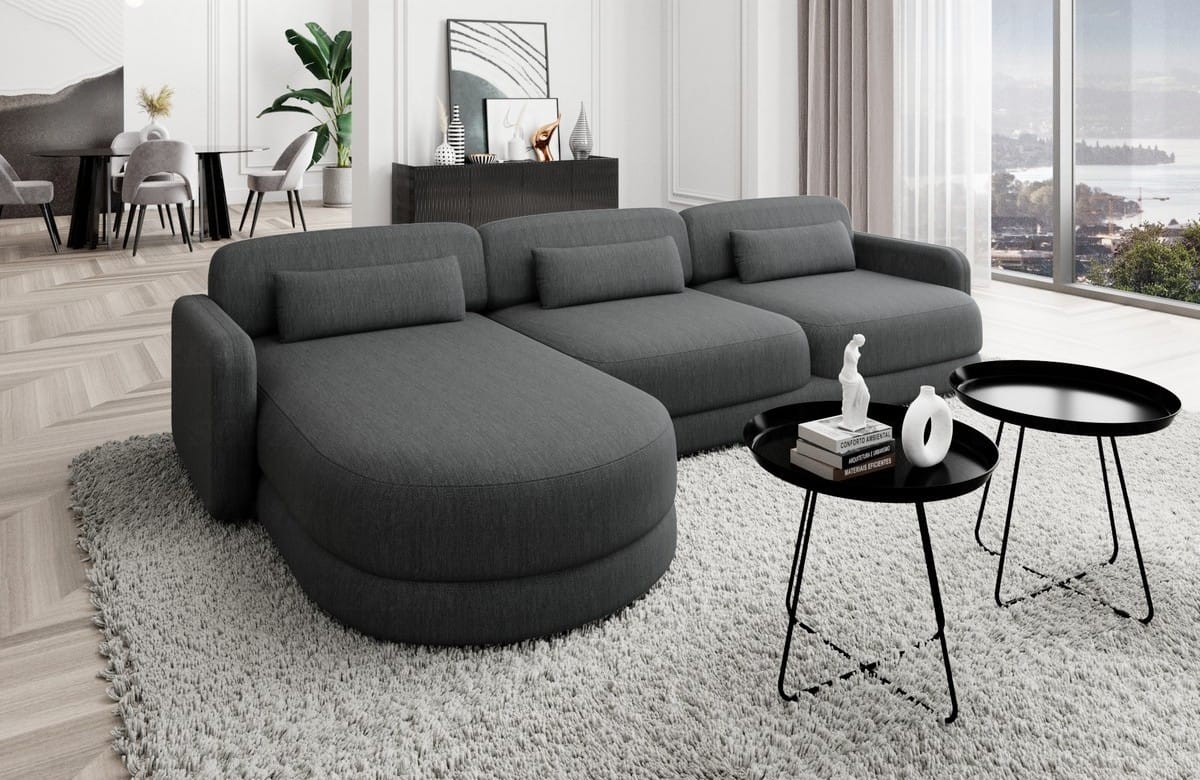 Ecksofa Valencia L-Form aus Stoff Kurz Anthrazit