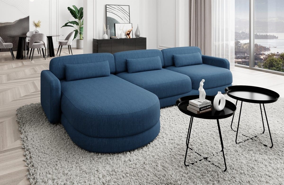 Ecksofa Valencia L-Form aus Stoff Kurz Blau