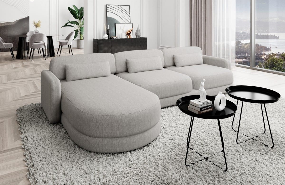 Ecksofa Valencia L-Form aus Stoff Kurz Hellgrau