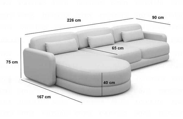 Ecksofa Valencia L-Form aus Stoff Kurz Hellgrau