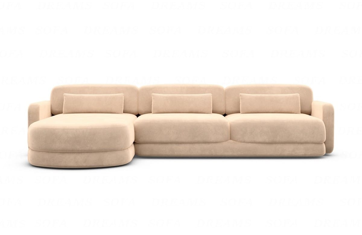 Ecksofa Valencia L-Form aus Stoff Kurz Beige