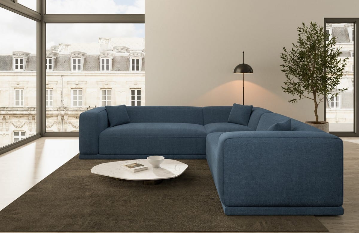Stoff Ecksofa Merida Stoffbezug L Form Blau