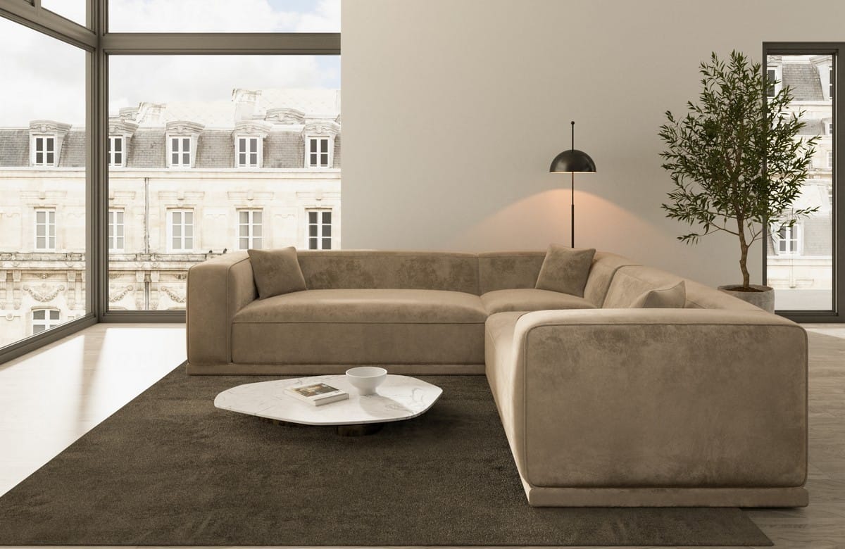 Stoff Ecksofa Merida L-Form Braun