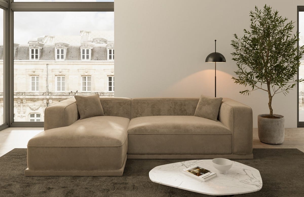 Couch Merida L-Form in Stoff Braun