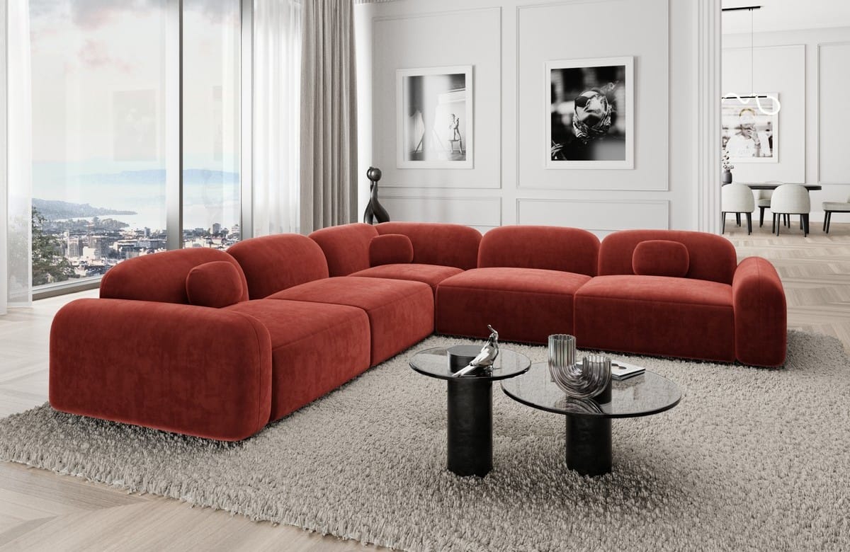 Ecksofa Barcelona L-Form aus Stoff Rot
