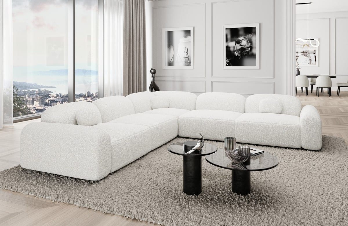 Ecksofa Barcelona L-Form aus Stoff Weiß