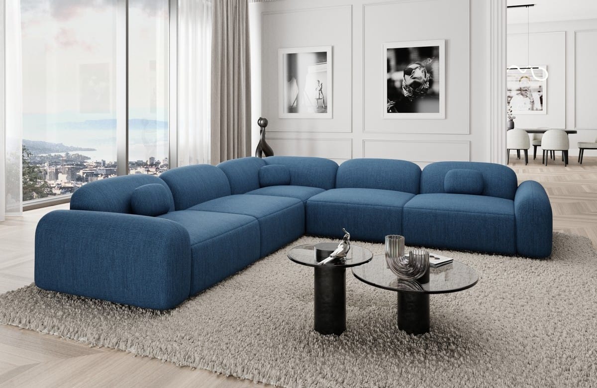 Ecksofa Barcelona Stoff L-Form Blau