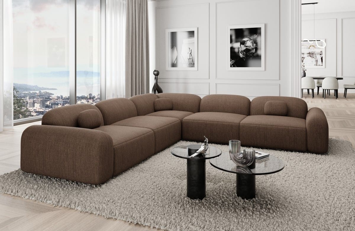 Ecksofa Barcelona Stoff L-Form Braun