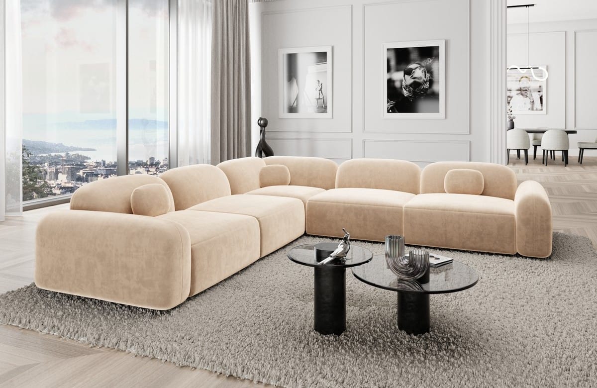 Ecksofa Barcelona L-Form aus Stoff Beige