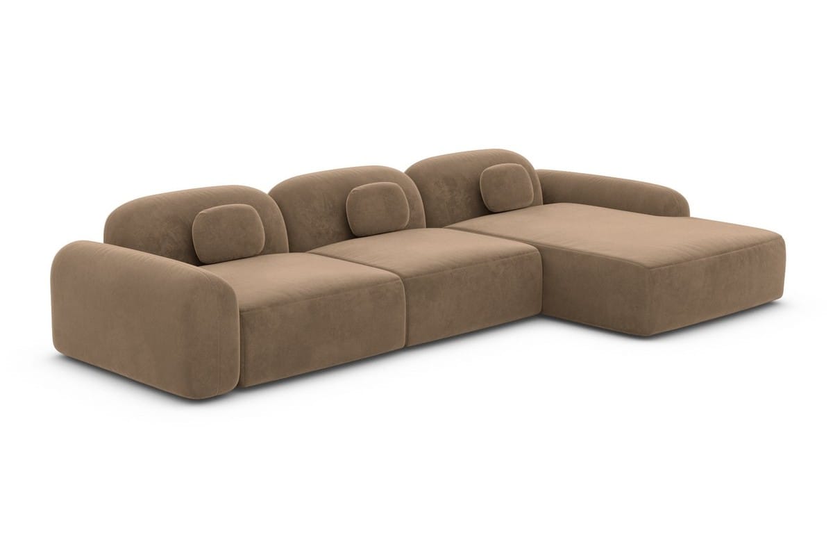 Ecksofa Barcelona L-Form aus Stoff Kurz Braun