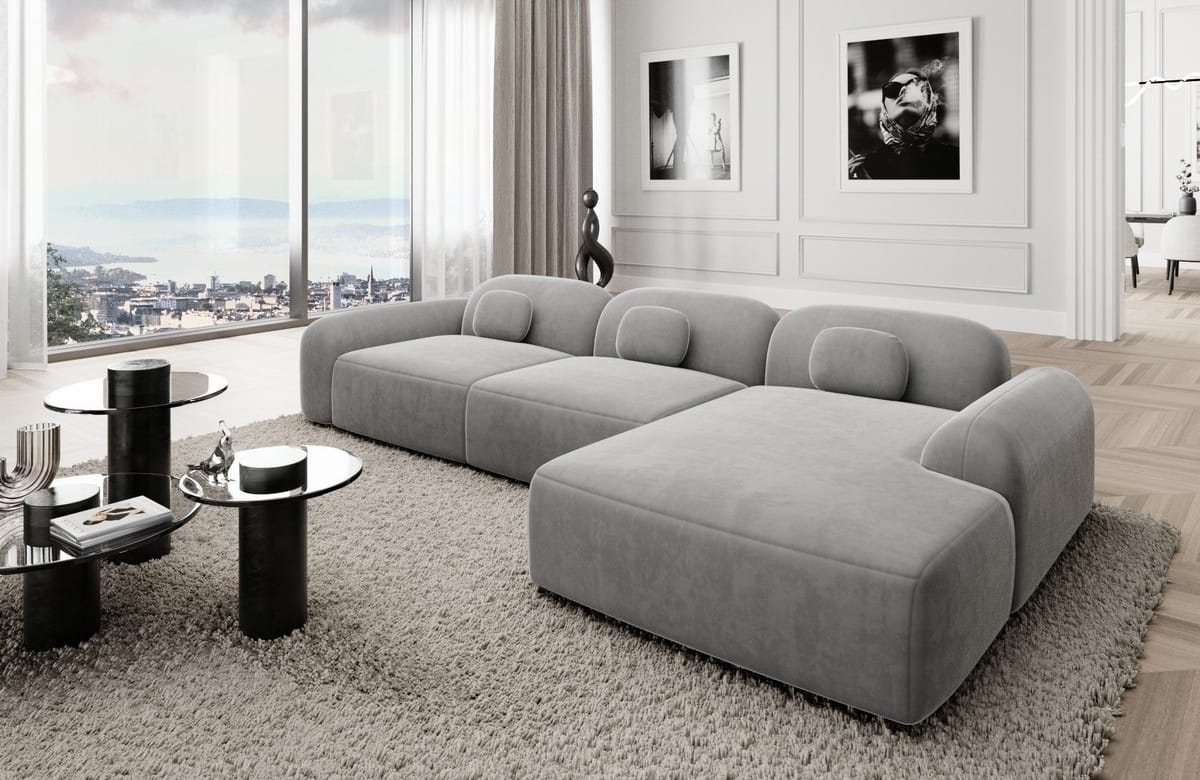 Ecksofa Barcelona L Form aus Stoff Kurz hellgrau