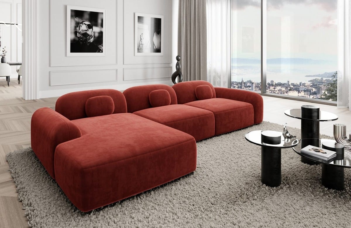 Ecksofa Barcelona L-Form aus Stoff Kurz Rot