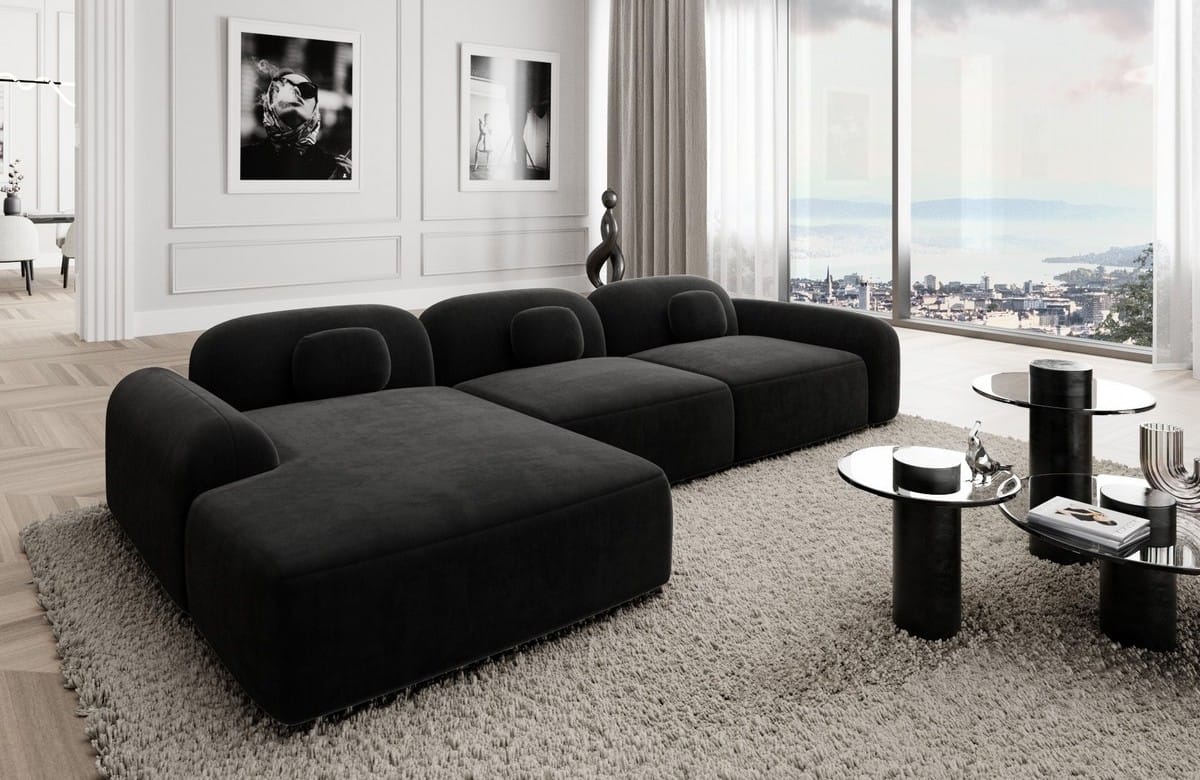 Ecksofa Barcelona L Form aus Stoff Kurz schwarz