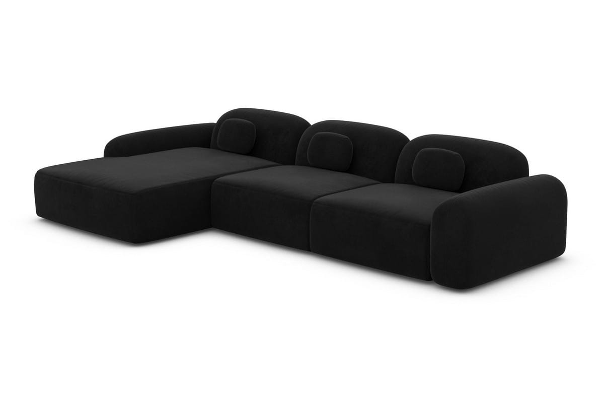 Ecksofa Barcelona L Form aus Stoff Kurz schwarz