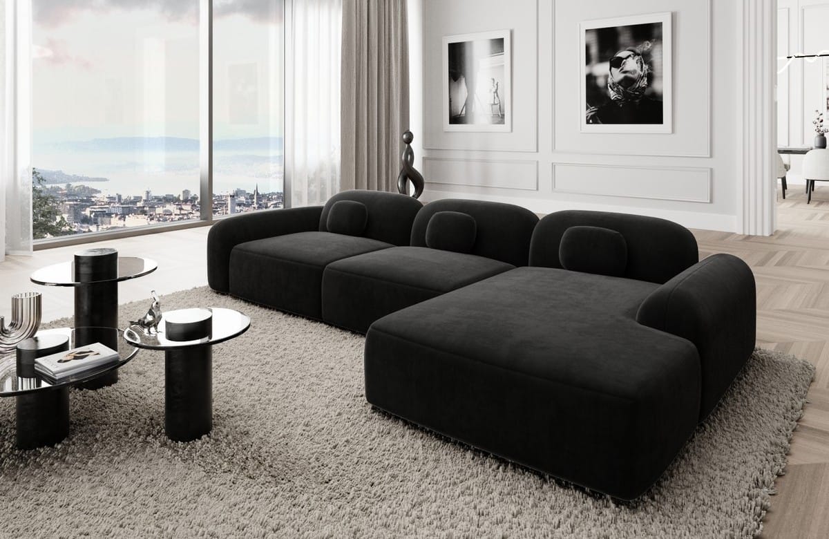 Polster Ecksofa Barcelona L-Form Kurz Schwarz