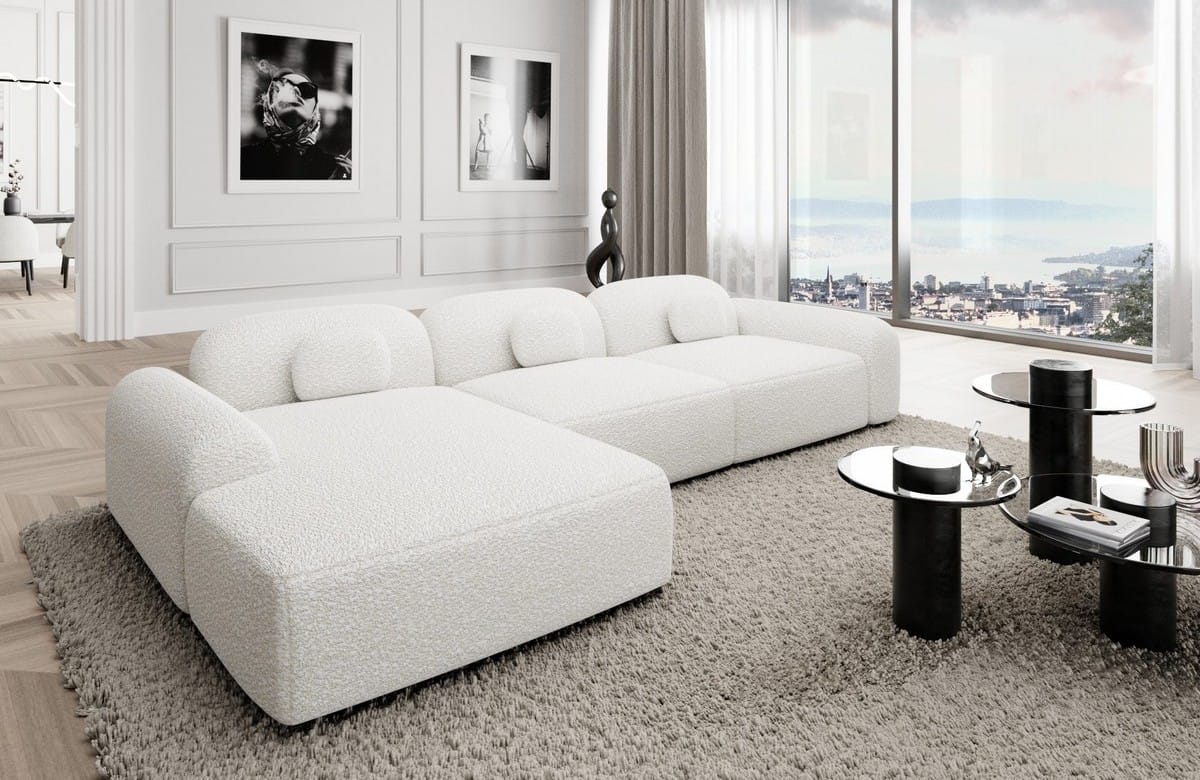 Ecksofa Barcelona L-Form aus Stoff Kurz Weiß