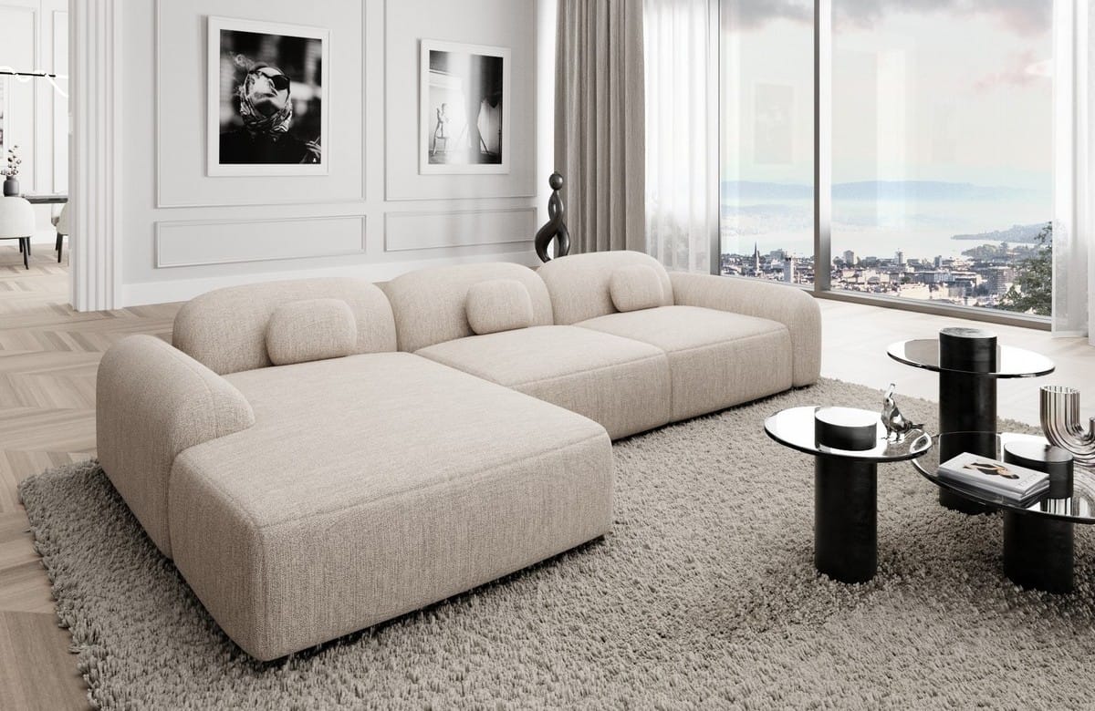Polster Ecksofa Barcelona L-Form Kurz Beige