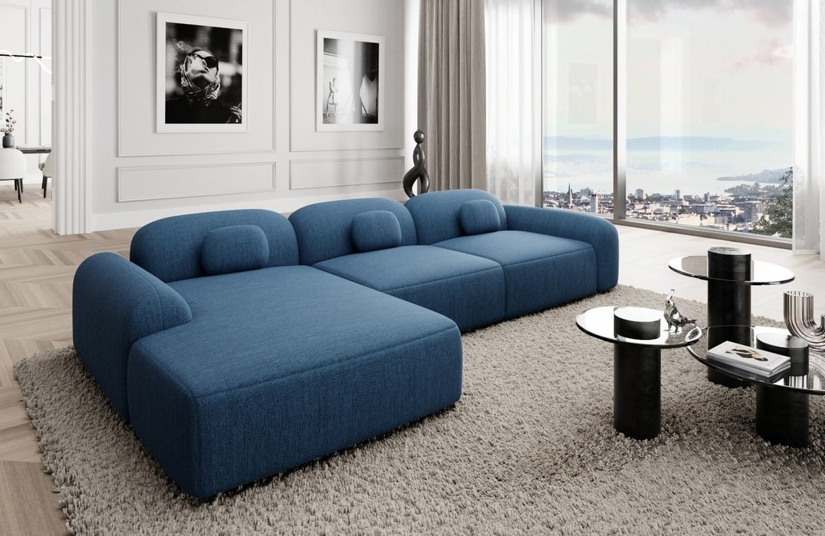 Ecksofa Barcelona L-Form aus Stoff Kurz Blau