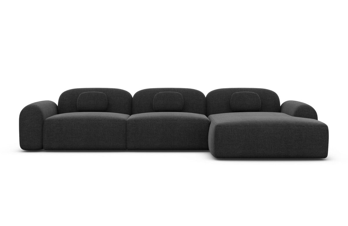 Ecksofa Barcelona L-Form aus Stoff Kurz Schwarz