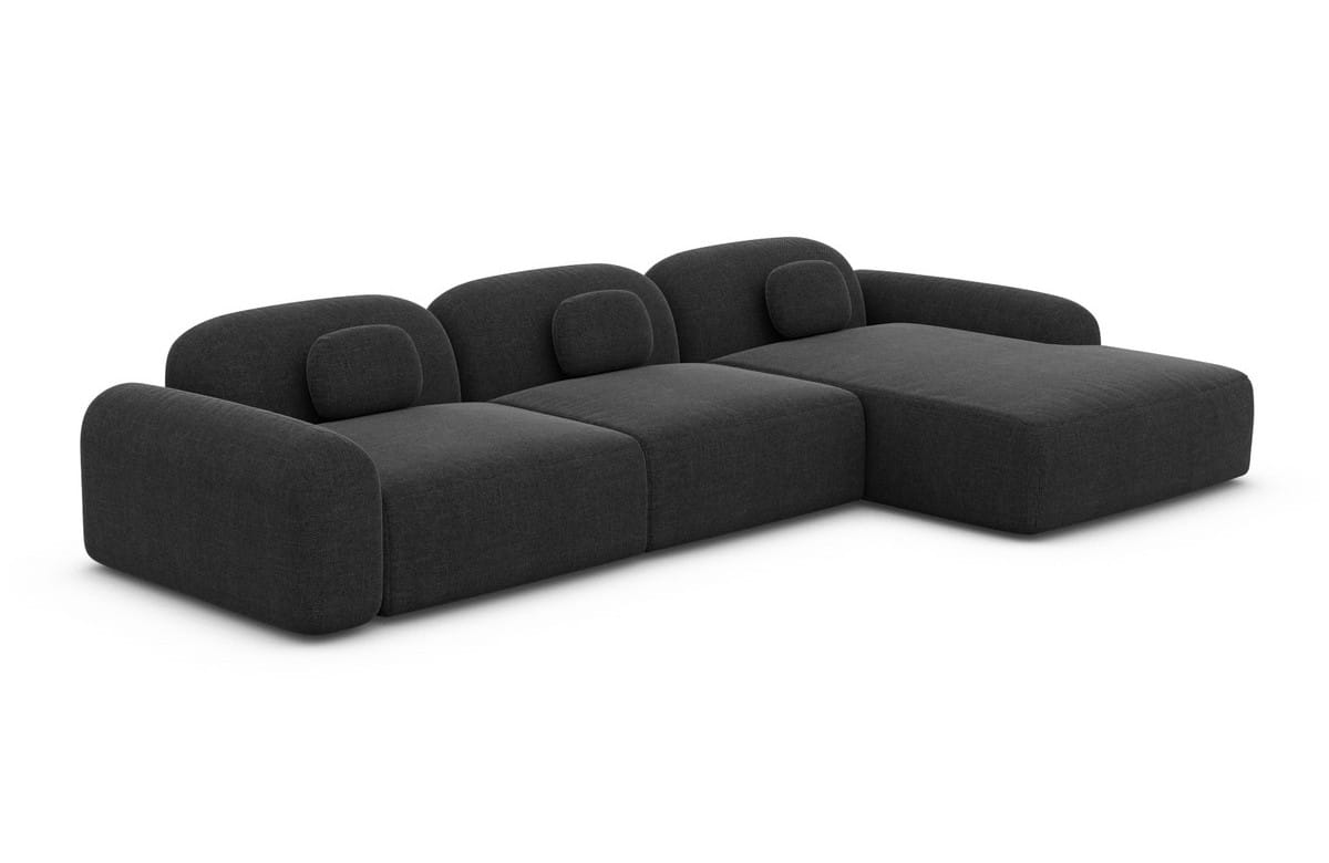 Ecksofa Barcelona L-Form aus Stoff Kurz Schwarz