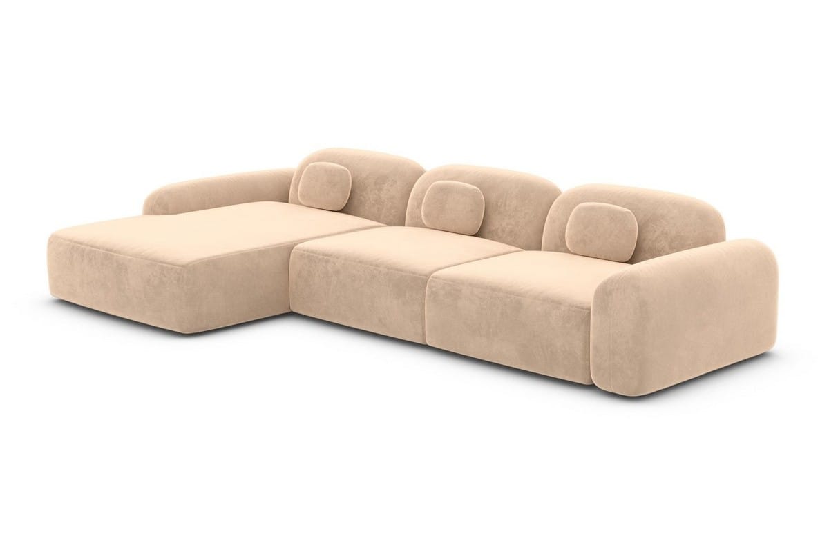 Ecksofa Barcelona L-Form aus Stoff Kurz Beige