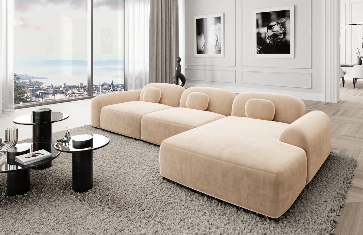 Polster Ecksofa Barcelona L-Form Kurz Beige
