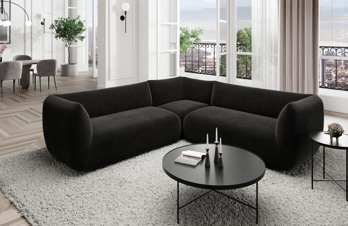 Couch Madrid L-Form in Stoff Schwarz